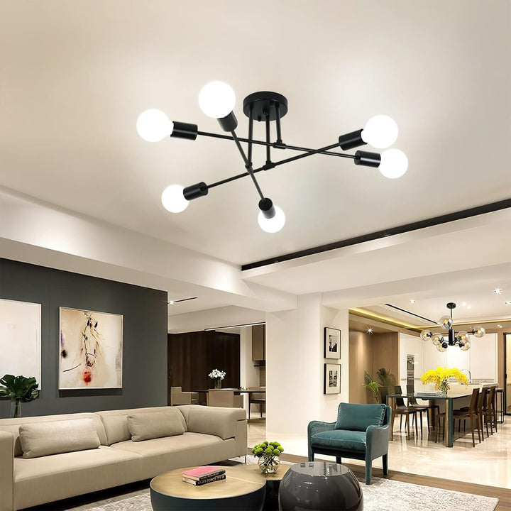 Modern Semi Flush Mount Ceiling Light Ceiling Light Fixtures Black Mid Century Chandeliers Sputnik Chandeliers Ceiling Lights 6 Light for Foyer Living Room Bedroom Hallway - Just Closeouts Canada Inc.