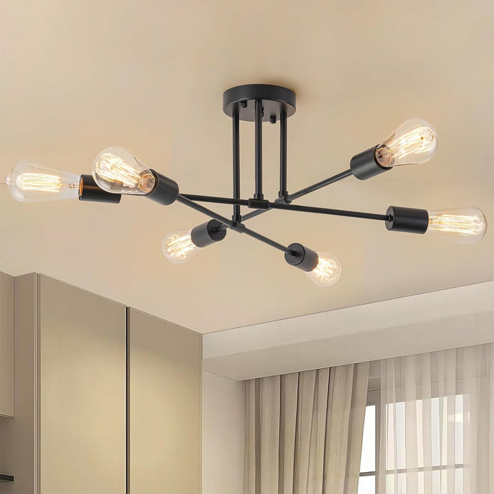 Modern Semi Flush Mount Ceiling Light Ceiling Light Fixtures Black Mid Century Chandeliers Sputnik Chandeliers Ceiling Lights 6 Light for Foyer Living Room Bedroom Hallway - Just Closeouts Canada Inc.