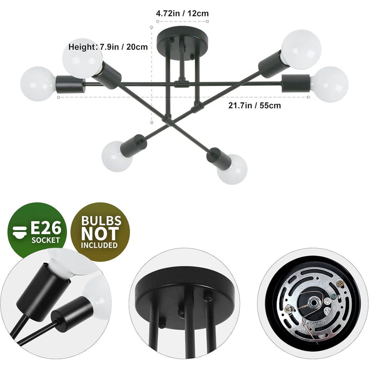 Modern Semi Flush Mount Ceiling Light Ceiling Light Fixtures Black Mid Century Chandeliers Sputnik Chandeliers Ceiling Lights 6 Light for Foyer Living Room Bedroom Hallway - Just Closeouts Canada Inc.