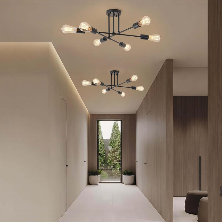Modern Semi Flush Mount Ceiling Light Ceiling Light Fixtures Black Mid Century Chandeliers Sputnik Chandeliers Ceiling Lights 6 Light for Foyer Living Room Bedroom Hallway - Just Closeouts Canada Inc.
