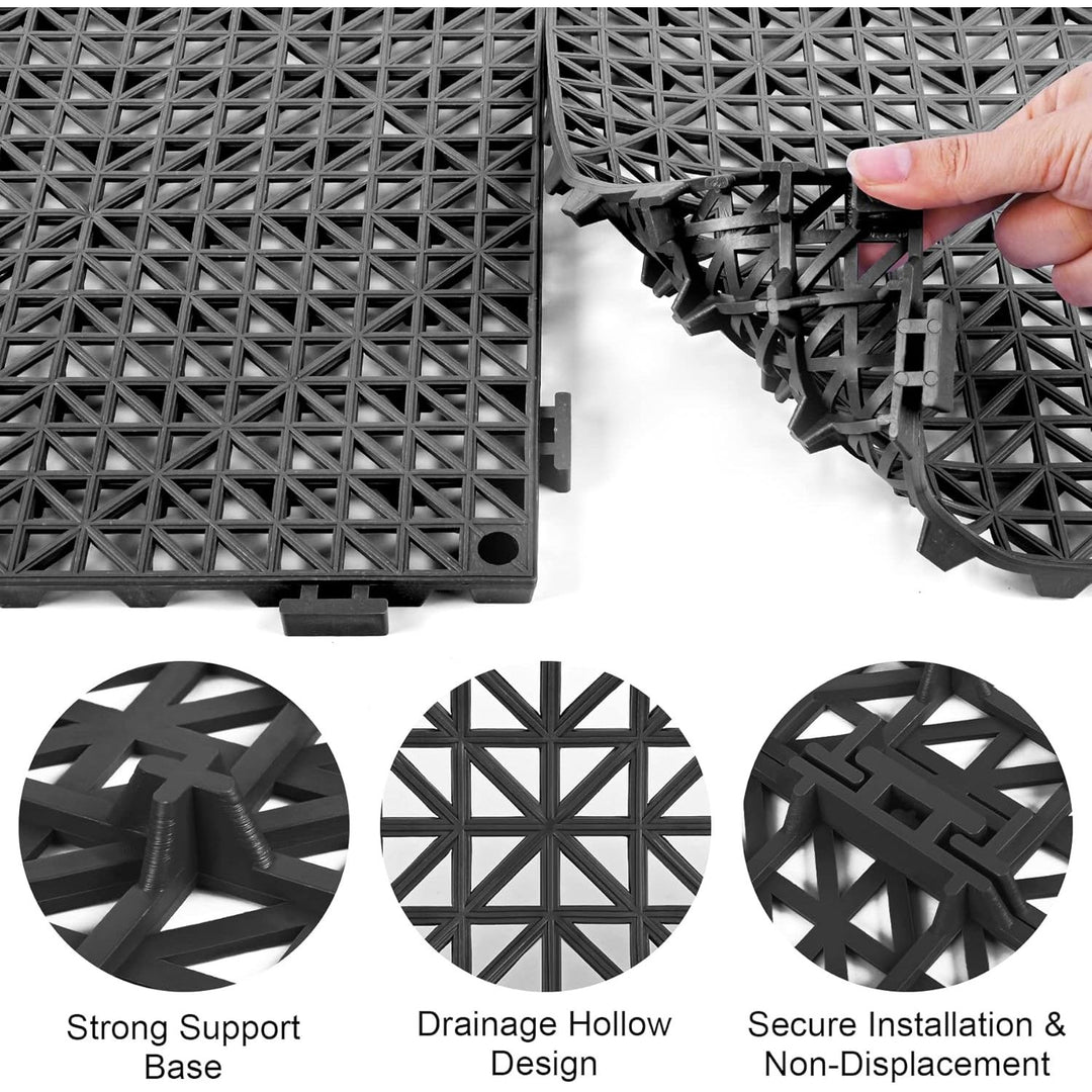 Modular Interlocking Cushion 12 Pack 11.8" x 11.8" Rubber Floor Tiles Non - Slip Splicing Drainage Mats for Deck, Pool, Outdoor Shower, Patio, Balcony, Indoor Bathroom, Kitchen, Yard (Black) - Just Closeouts Canada Inc.