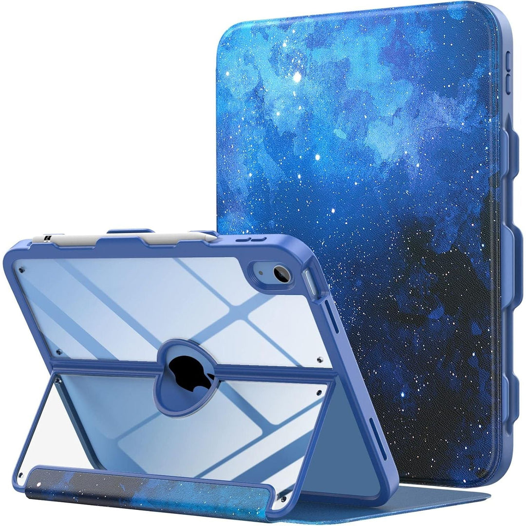 MoKo Case for iPad 10th Generation with Pencil Holder, iPad Case 10th Generation 2022 10.9 inch, Built - in Screen Protector Clear Back, Multi Angle Viewing Stand, Auto Wake/Sleep, Blue Starry Sky - Just Closeouts Canada Inc.
