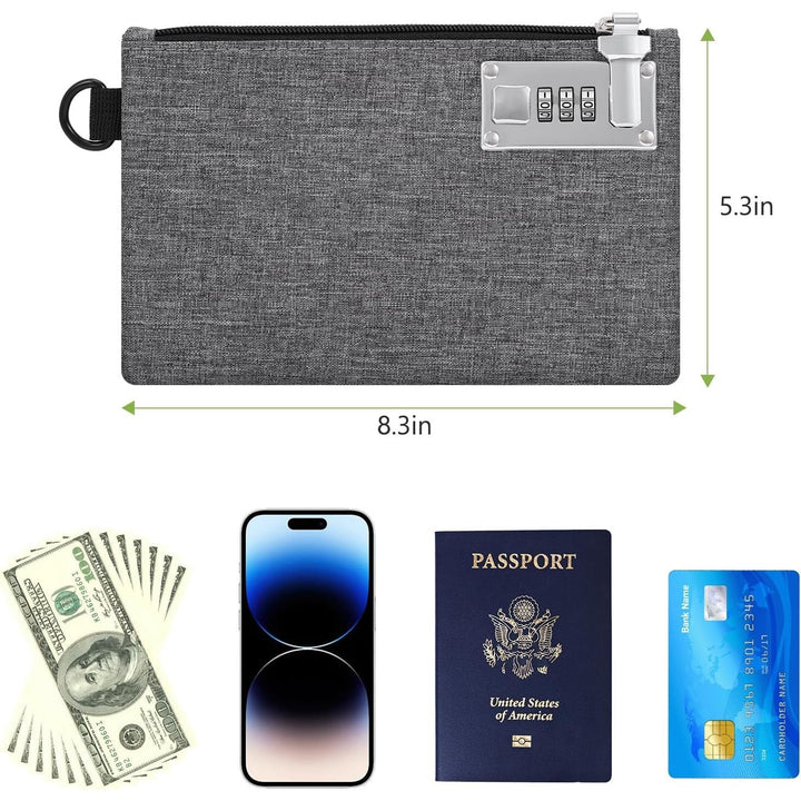 Money Bag with Lock, 5 x 8 Inches Lockable Money Bag, Locking Accessories Pouch for Cash, Jewelry, Passports, Medicine, Credit Cards - Grey - Just Closeouts Canada Inc.