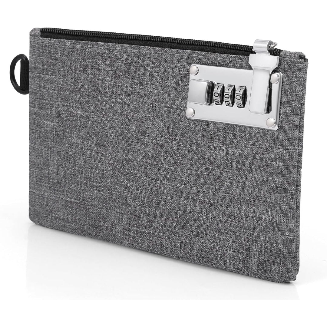 Money Bag with Lock, 5 x 8 Inches Lockable Money Bag, Locking Accessories Pouch for Cash, Jewelry, Passports, Medicine, Credit Cards - Grey - Just Closeouts Canada Inc.