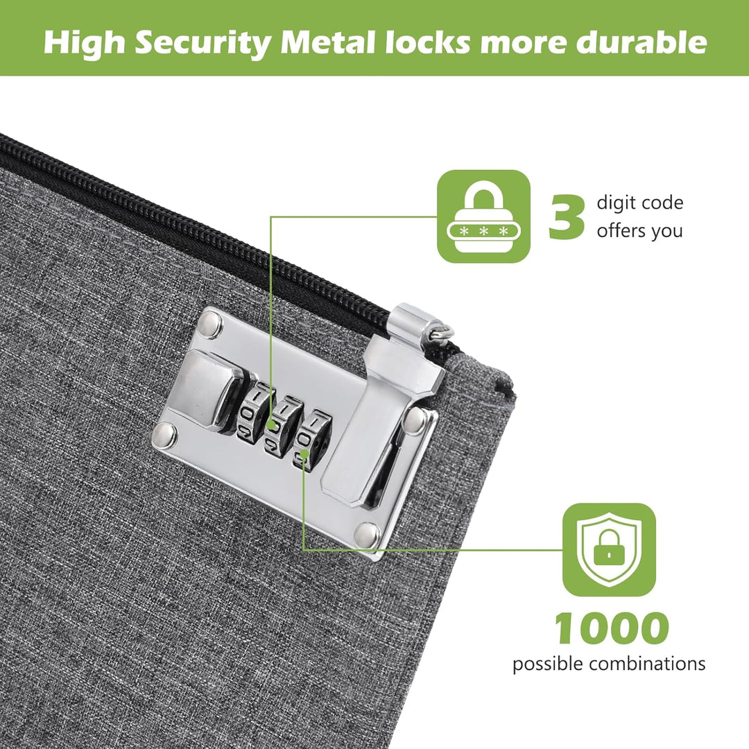 Money Bag with Lock, 5 x 8 Inches Lockable Money Bag, Locking Accessories Pouch for Cash, Jewelry, Passports, Medicine, Credit Cards - Grey - Just Closeouts Canada Inc.