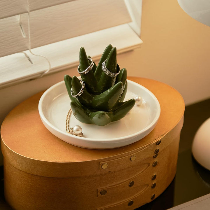 Mono living Ceramic Aloe Cactus Ring Holder Dish, Birthday Gifts for Women Her Teen Girls, Jewellery Tray Organizer, Cool Wall Bedroom Aesthetic Western Decor, Thanksgiving Christmas, Trinket Rack - Just Closeouts Canada Inc.