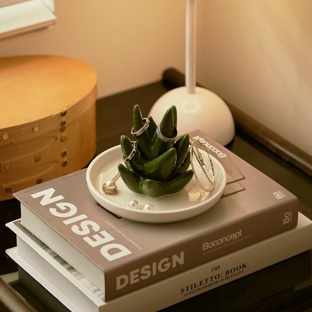 Mono living Ceramic Aloe Cactus Ring Holder Dish, Birthday Gifts for Women Her Teen Girls, Jewellery Tray Organizer, Cool Wall Bedroom Aesthetic Western Decor, Thanksgiving Christmas, Trinket Rack - Just Closeouts Canada Inc.