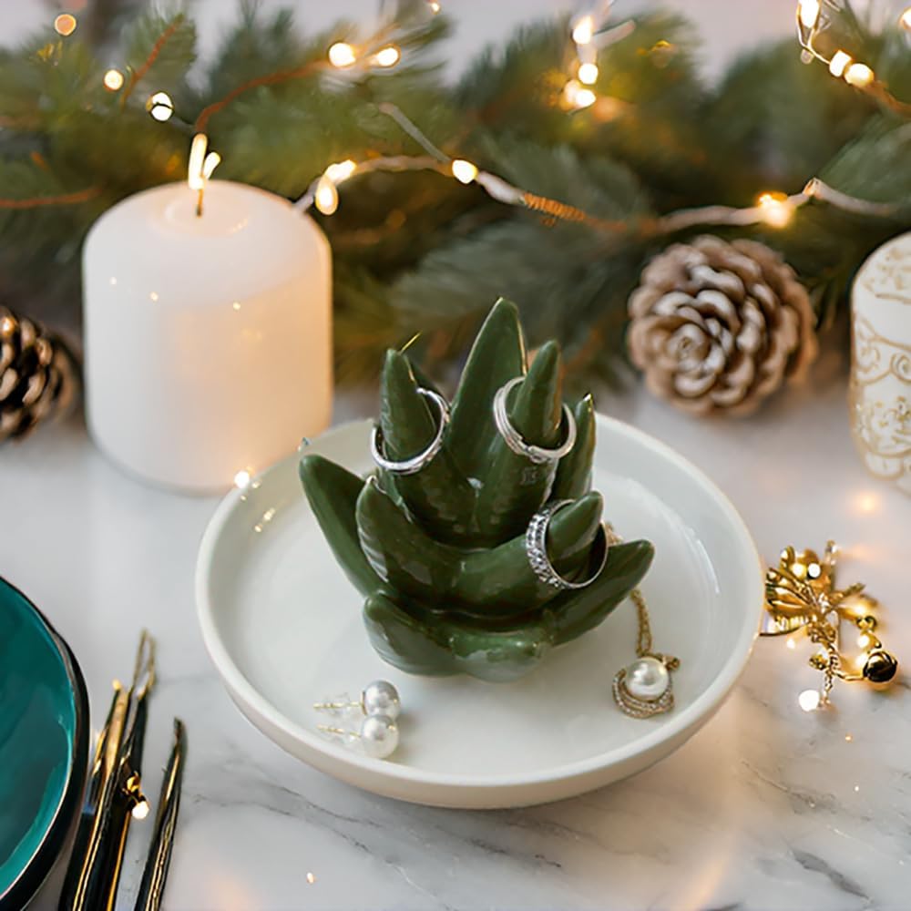Mono living Ceramic Aloe Cactus Ring Holder Dish, Birthday Gifts for Women Her Teen Girls, Jewellery Tray Organizer, Cool Wall Bedroom Aesthetic Western Decor, Thanksgiving Christmas, Trinket Rack - Just Closeouts Canada Inc.