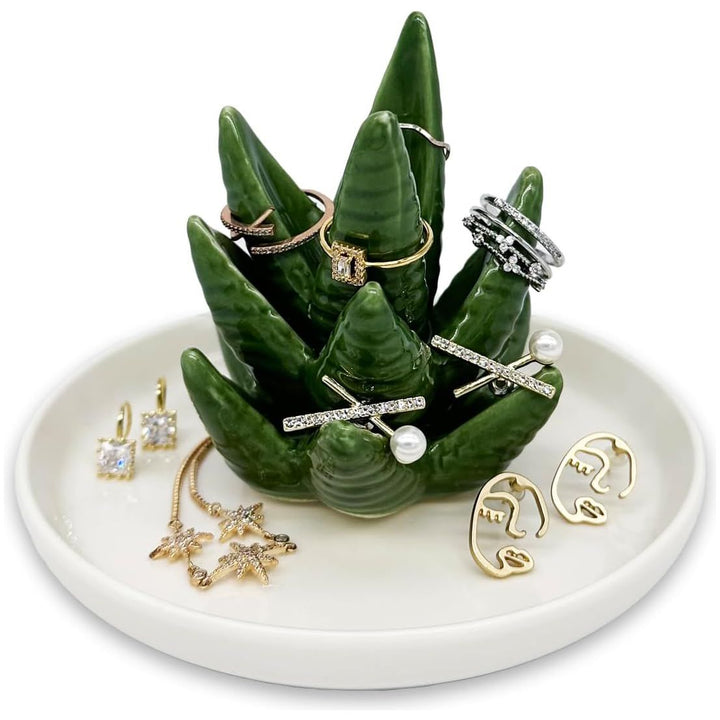 Mono living Ceramic Aloe Cactus Ring Holder Dish, Birthday Gifts for Women Her Teen Girls, Jewellery Tray Organizer, Cool Wall Bedroom Aesthetic Western Decor, Thanksgiving Christmas, Trinket Rack - Just Closeouts Canada Inc.