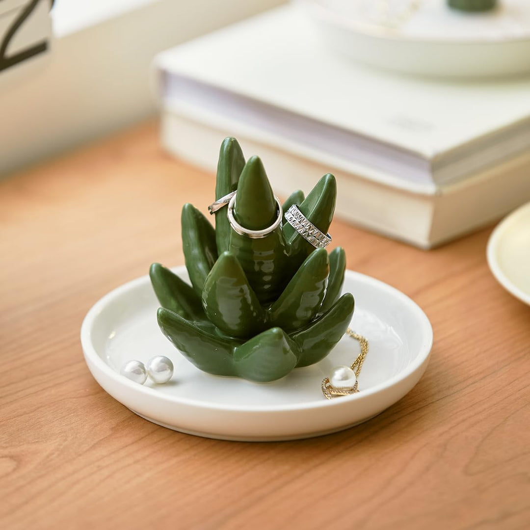 Mono living Ceramic Aloe Cactus Ring Holder Dish, Birthday Gifts for Women Her Teen Girls, Jewellery Tray Organizer, Cool Wall Bedroom Aesthetic Western Decor, Thanksgiving Christmas, Trinket Rack - Just Closeouts Canada Inc.