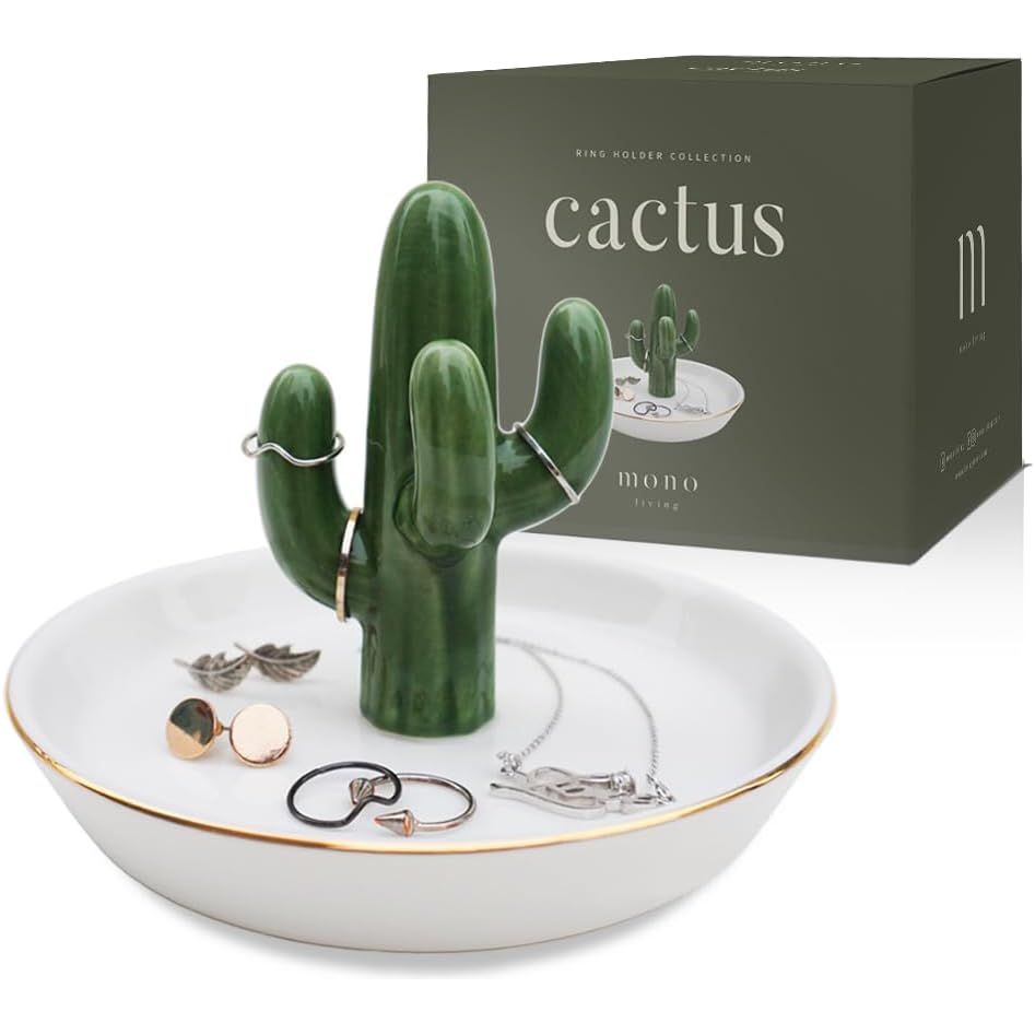 Mono living Ceramic Cactus Ring Holder Dish, Birthday Gifts for Women Her Teen Girls, Jewellery Tray Organizer, Cool Wall Bedroom Aesthetic Western Decor, Thanksgiving Christmas, Trinket Rack - Just Closeouts Canada Inc.