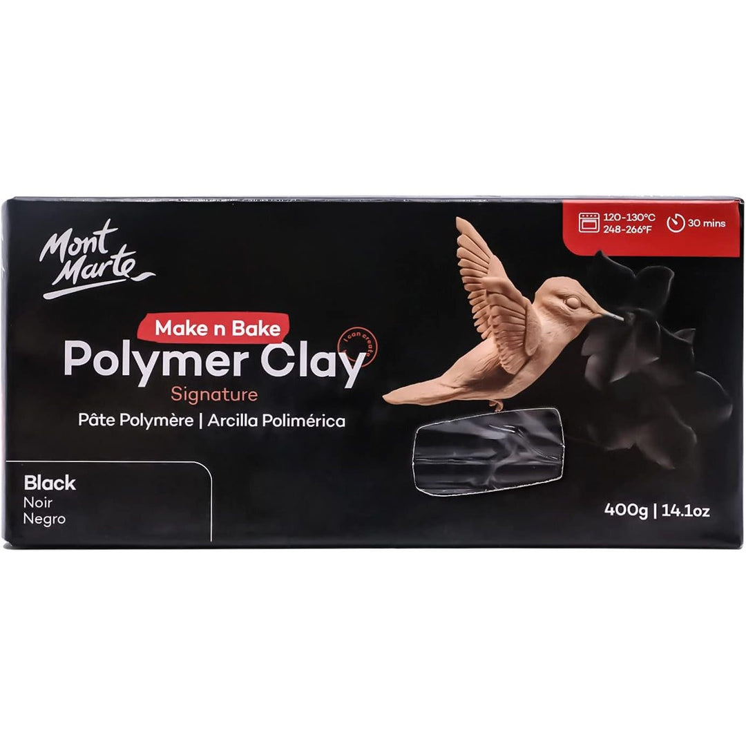 Mont Marte Make n Bake Polymer Clay Signature Black 400g (14.1oz) Block, Bake in Oven, Soft and Smooth, Sculpting, Craft, DIY Décor, Jewellery - Just Closeouts Canada Inc.