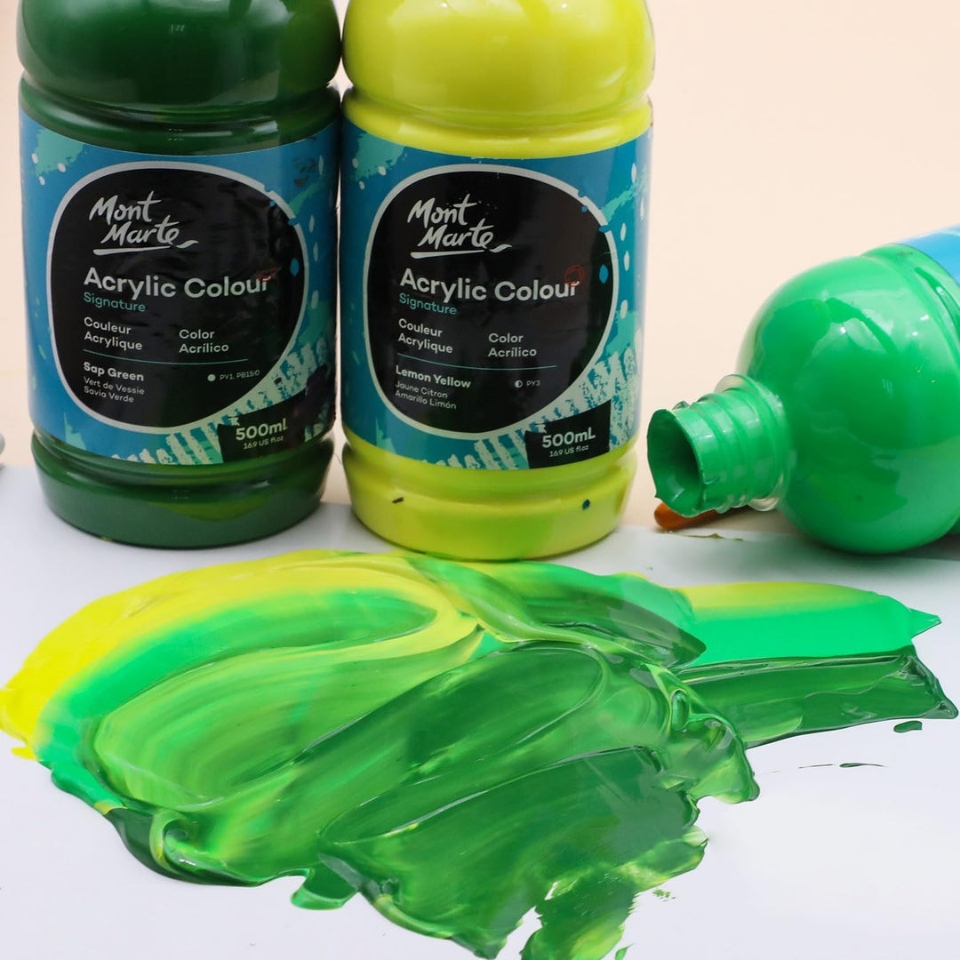 Mont Marte Signature Monastral Green Acrylic Paint, 16.9oz (500ml), Semi - Matte Finish, Suitable for Canvas, Wood, Fabric, Leather, Cardboard, Paper, MDF and Crafts - Just Closeouts Canada Inc.