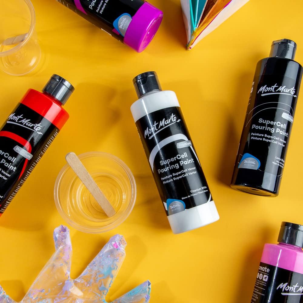 MONT MARTE SuperCell Pouring Paint Premium 8.1 US fl.oz (240ml) – White Paint Bottle, Creates Instants Cells In Fluid Art, Ideal for Art, Craft, Pour Art - Just Closeouts Canada Inc.