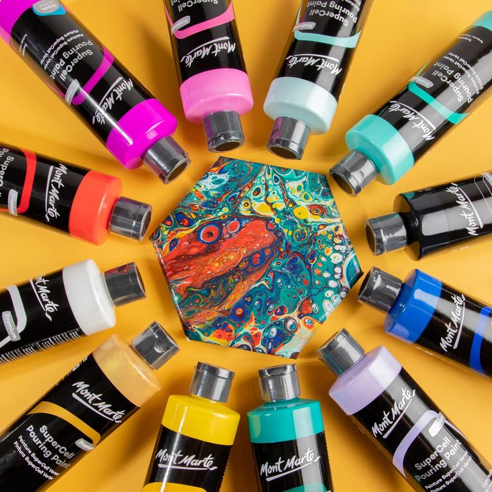 MONT MARTE SuperCell Pouring Paint Premium 8.1 US fl.oz (240ml) – White Paint Bottle, Creates Instants Cells In Fluid Art, Ideal for Art, Craft, Pour Art - Just Closeouts Canada Inc.