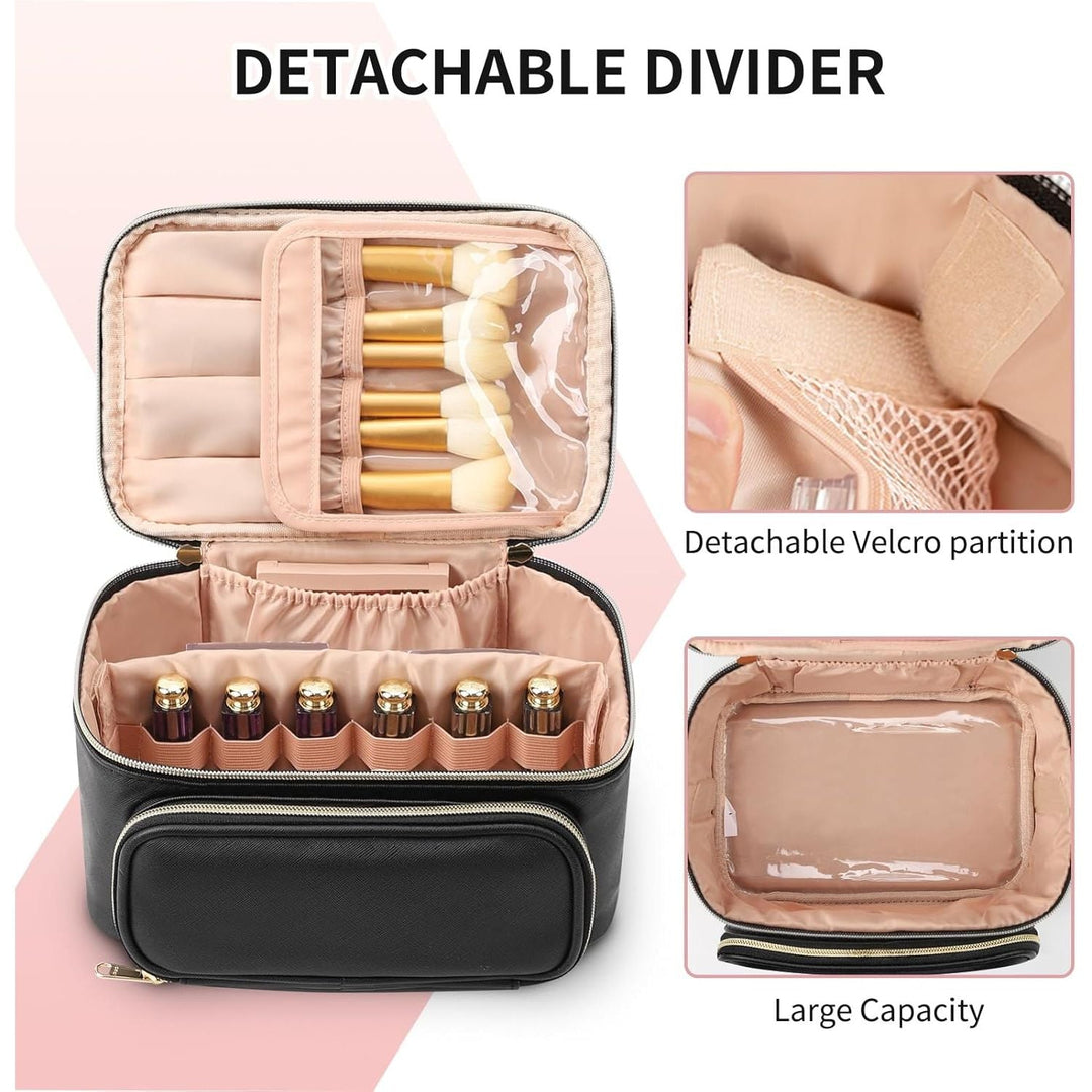 Multifunctional Make Up Bags with Zipper Pouch Large Compact Makeup Bag Organizer for Women Girls Cosmetics Toiletry Brushes Storage Makeup Case with Handle Divider - Black - Just Closeouts Canada Inc.X004GNXE6F