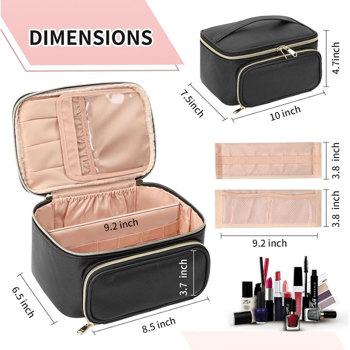 Multifunctional Make Up Bags with Zipper Pouch Large Compact Makeup Bag Organizer for Women Girls Cosmetics Toiletry Brushes Storage Makeup Case with Handle Divider - Black - Just Closeouts Canada Inc.X004GNXE6F