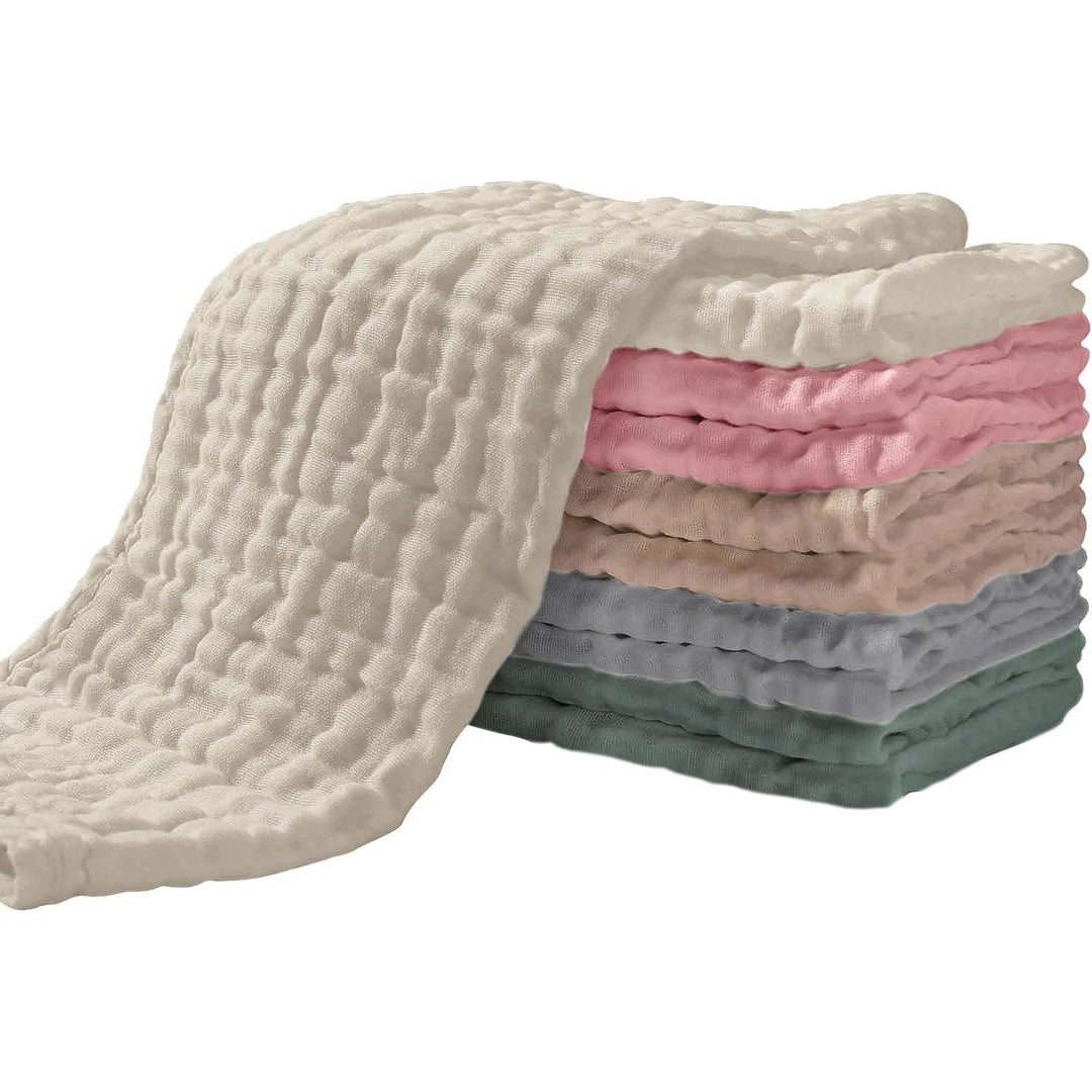 Muslin Burp Cloths for Baby 10 Pack 100% Cotton Baby Washcloths for Boys Girls Large 20''X10'' Super Soft and Absorbent (Apricot White+bean Paste+brown+grey+dark Green) - Just Closeouts Canada Inc.