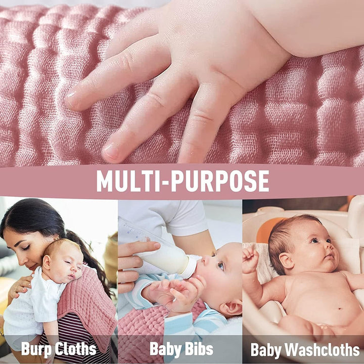Muslin Burp Cloths for Baby 10 Pack 100% Cotton Baby Washcloths for Boys Girls Large 20''X10'' Super Soft and Absorbent (Apricot White+bean Paste+brown+grey+dark Green) - Just Closeouts Canada Inc.