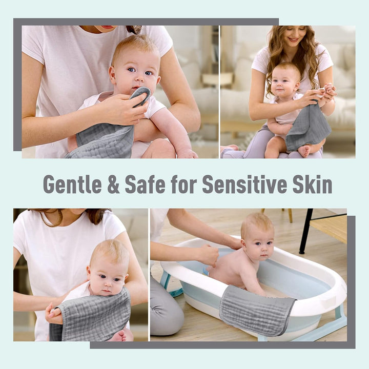 Muslin Burp Cloths for Baby 10 Pack 100% Cotton Baby Washcloths for Boys Girls Large 20''X10'' Super Soft and Absorbent (Apricot White+bean Paste+brown+grey+dark Green) - Just Closeouts Canada Inc.