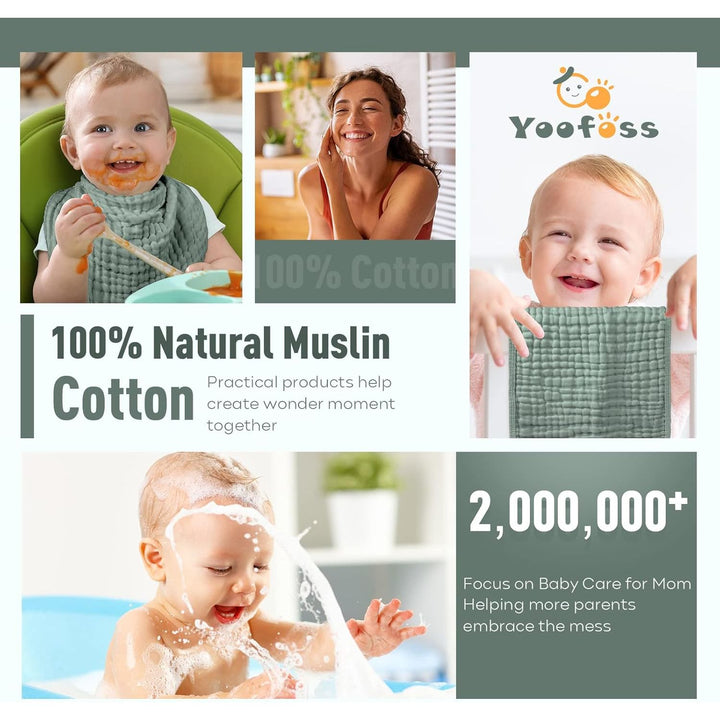 Muslin Burp Cloths for Baby 10 Pack 100% Cotton Baby Washcloths for Boys Girls Large 20''X10'' Super Soft and Absorbent (Apricot White+bean Paste+brown+grey+dark Green) - Just Closeouts Canada Inc.