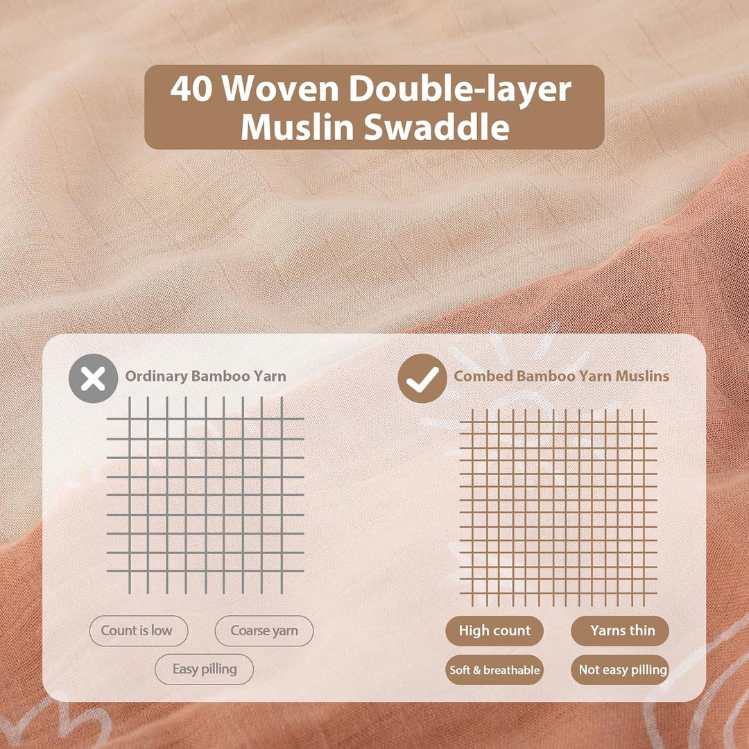 Muslin Swaddle Blankets, 4 Pack Receiving Blankets for Boys and Girls, 47 x 47 Inches Muslin Baby Blankets Soft Breathable - Brown Animals - Just Closeouts Canada Inc.