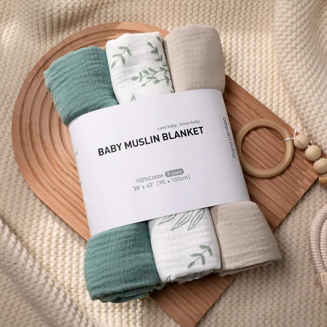 Muslin Swaddle Blankets for Newborn, 3 Pack Breathable Soft Receiving Blanket, Large 38 x 40 inches Swaddle Wrap Burping Clothes Diapers, Essentials Infant Shower Items, Toddler Gift (Bright Colors) - Just Closeouts Canada Inc.