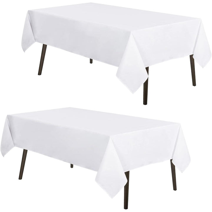 MYSKY HOME 2 Pack White Table Cloths Rectangular 60x102 Inch Nappe de Table Rectangulaire Table Cloth Machine Washable Polyester Table Cover for Dining Buffet Parties Picnic Weddings - Just Closeouts Canada Inc.