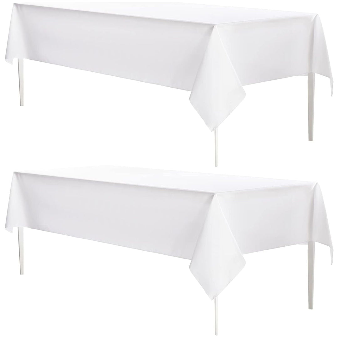 MYSKY HOME 2 Pack White Table Cloths Rectangular 60x102 Inch Nappe de Table Rectangulaire Table Cloth Machine Washable Polyester Table Cover for Dining Buffet Parties Picnic Weddings - Just Closeouts Canada Inc.