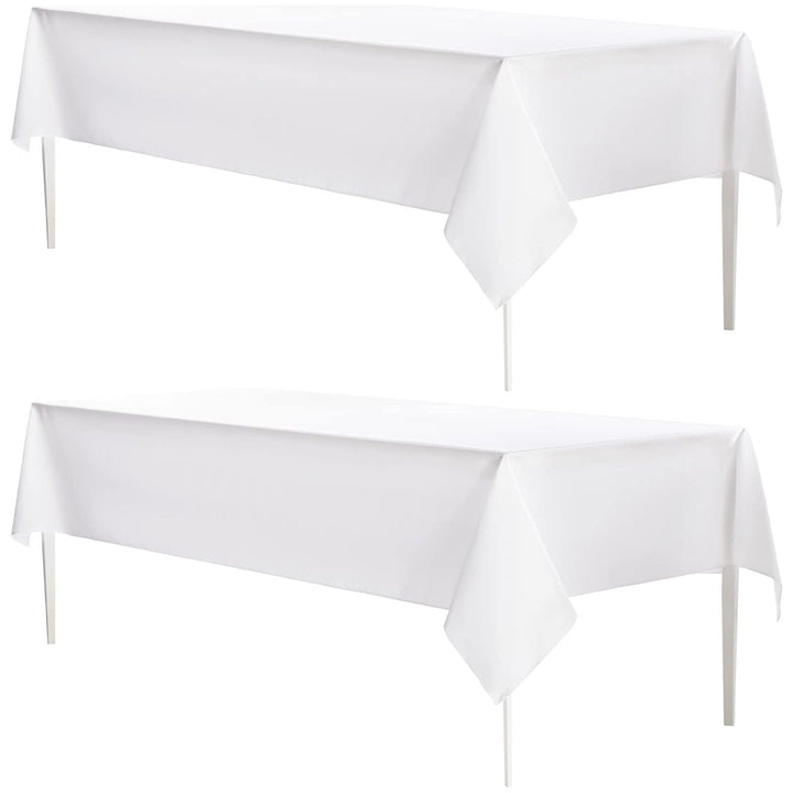 MYSKY HOME 2 Pack White Table Cloths Rectangular 60x102 Inch Nappe de Table Rectangulaire Table Cloth Machine Washable Polyester Table Cover for Dining Buffet Parties Picnic Weddings - Just Closeouts Canada Inc.