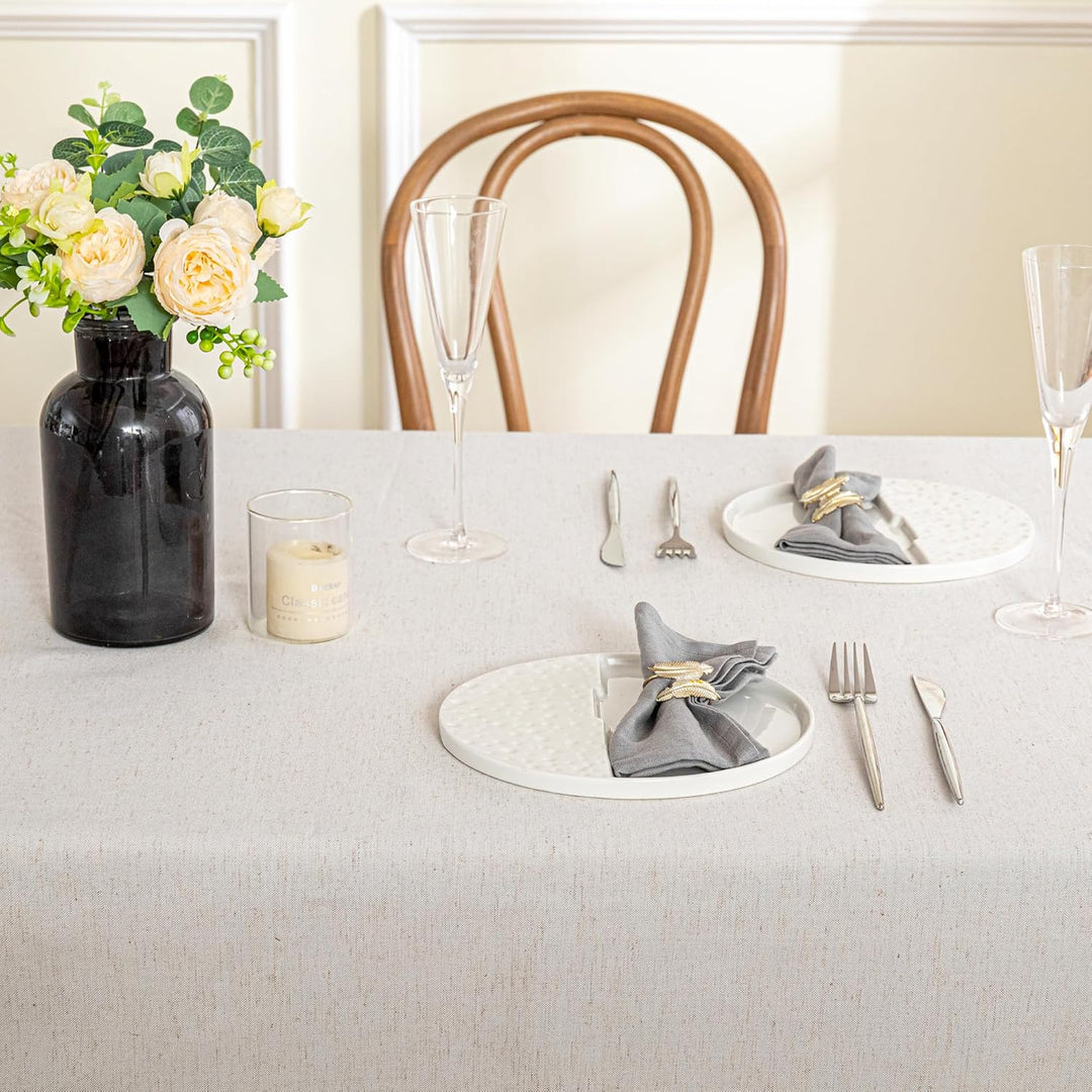 MYSKY HOME Linen Table Cloth Nappe Table Rectangular 60x84 Inch, Boho Tablecloth Dustproof Table Cover for Kitchen Party Holiday Christmas Wedding Banquet, Beige with Beige Tassels - Just Closeouts Canada Inc.