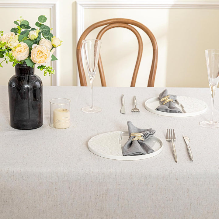 MYSKY HOME Linen Table Cloth Nappe Table Rectangular 60x84 Inch, Boho Tablecloth Dustproof Table Cover for Kitchen Party Holiday Christmas Wedding Banquet, Beige with Beige Tassels - Just Closeouts Canada Inc.