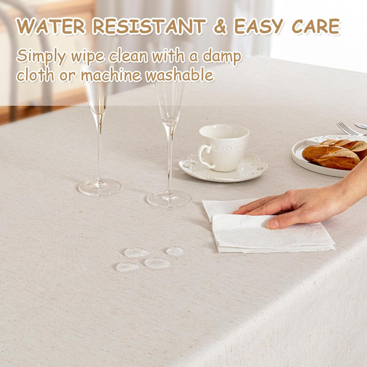 MYSKY HOME Linen Table Cloth Nappe Table Rectangular 60x84 Inch, Boho Tablecloth Dustproof Table Cover for Kitchen Party Holiday Christmas Wedding Banquet, Beige with Beige Tassels - Just Closeouts Canada Inc.