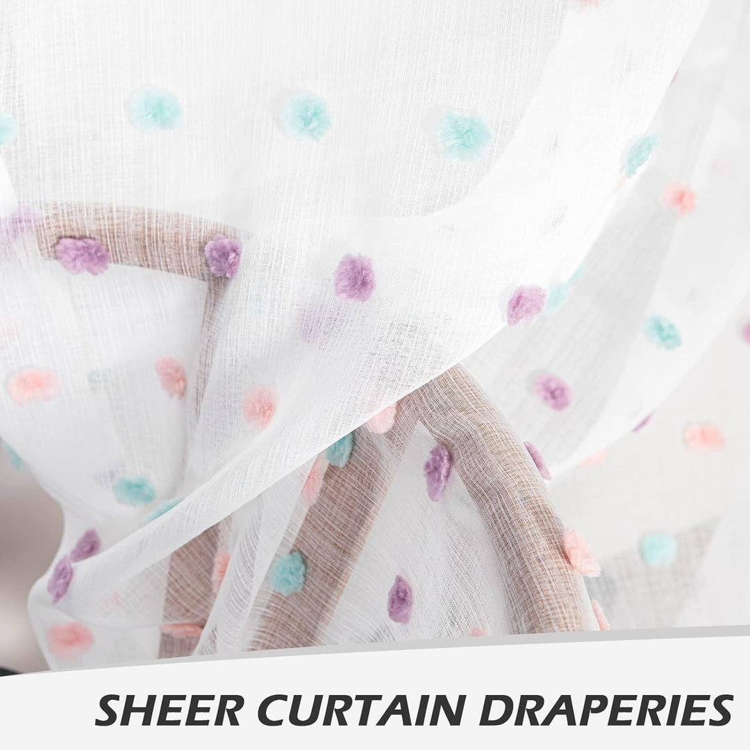 MYSKY HOME Rainbow Pom Pom Curtains for Living Room Light Filtering 84 Inch Long Bedroom Curtains for Nursery Girls Kids Room Rod Pocket Bohemian Voile Window Drapes 52 x 84 inch 2 Panels - Just Closeouts Canada Inc.