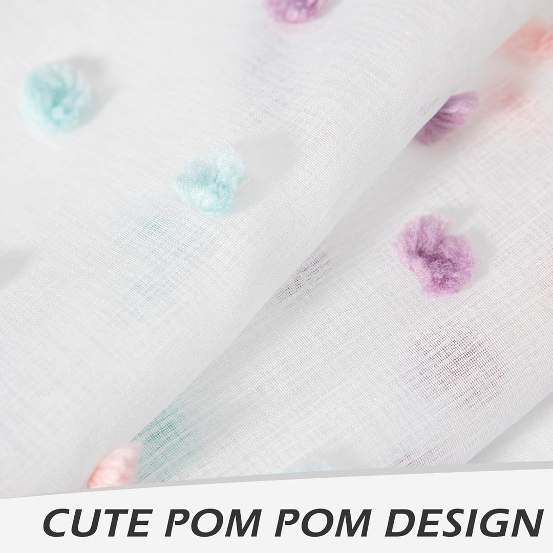 MYSKY HOME Rainbow Pom Pom Curtains for Living Room Light Filtering 84 Inch Long Bedroom Curtains for Nursery Girls Kids Room Rod Pocket Bohemian Voile Window Drapes 52 x 84 inch 2 Panels - Just Closeouts Canada Inc.