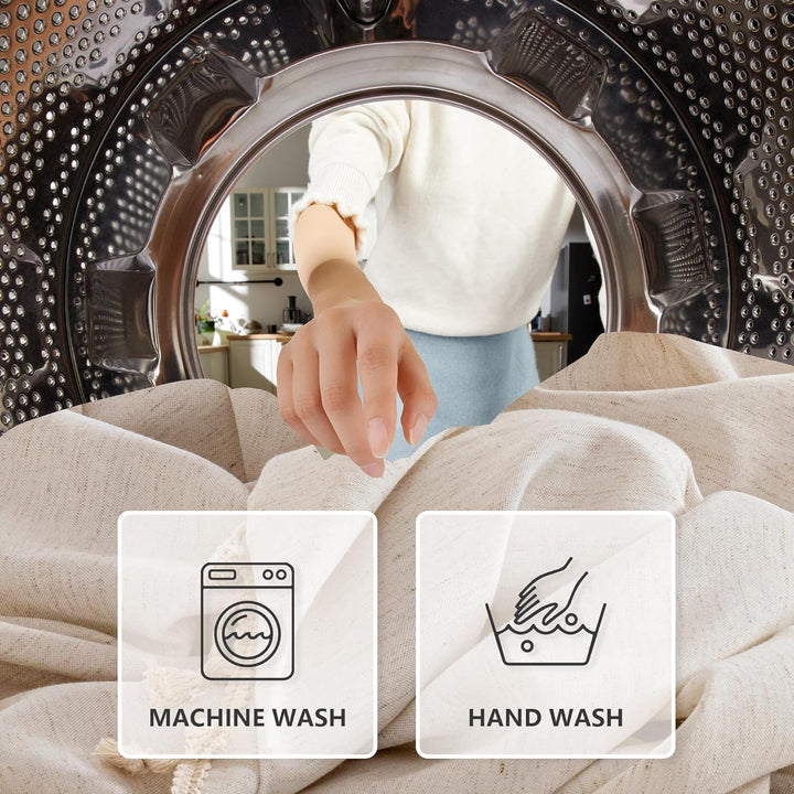 MYSKY HOME Table Cloths Rectangular 60 x 120 Linen Table Cloth for Rectangle Table Tablecloth Waterproof Washable Picnic Table Cover Kitchen Dining Party Holiday Christmas, Beige with Beige Tassels - Just Closeouts Canada Inc.