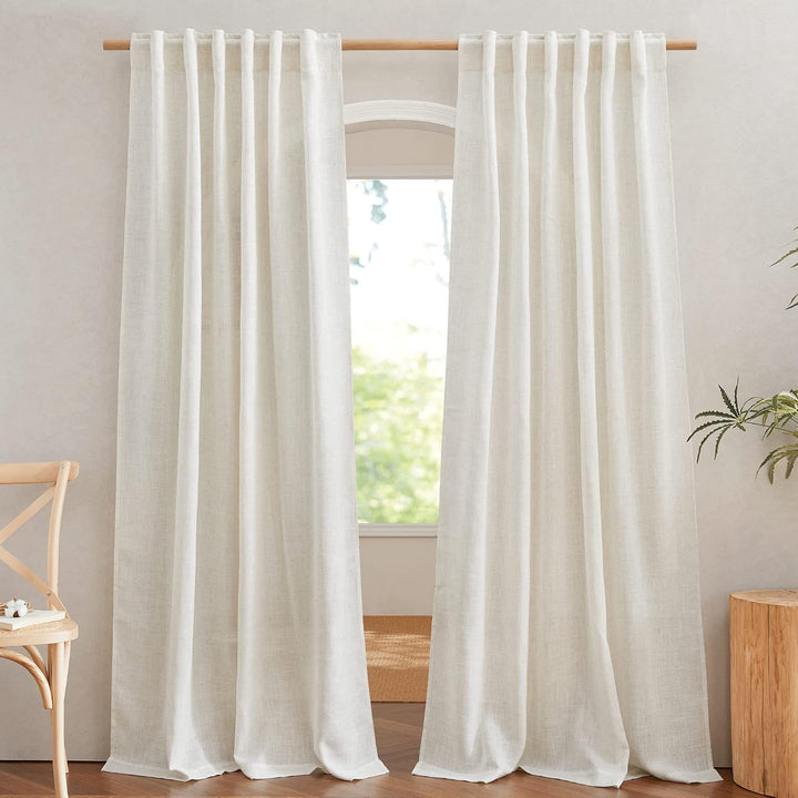 Natural Linen-Blend Semi-Sheer Curtains, 52 x 108 in, 2 Panels - Just Closeouts Canada Inc.