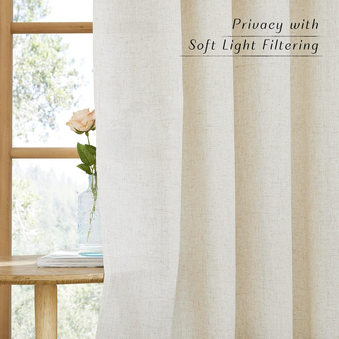 Natural Linen-Blend Semi-Sheer Curtains – 55 x 54 in, 2 Panels - Just Closeouts Canada Inc.