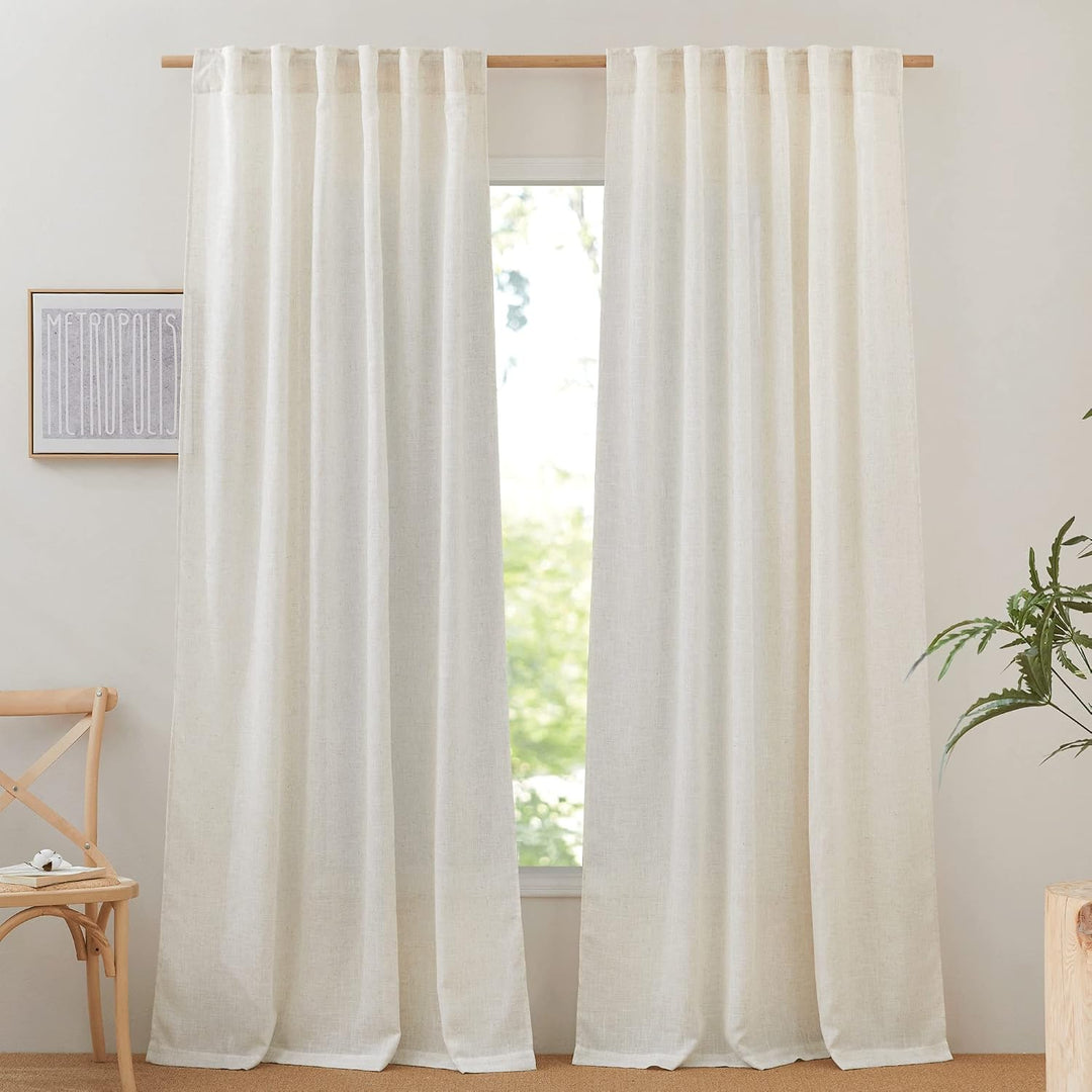 Natural Linen 52 x 90 in back-tab curtains, set of two