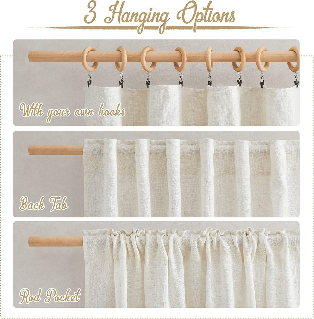Hanging options for Natural Linen back-tab and rod-pocket curtains