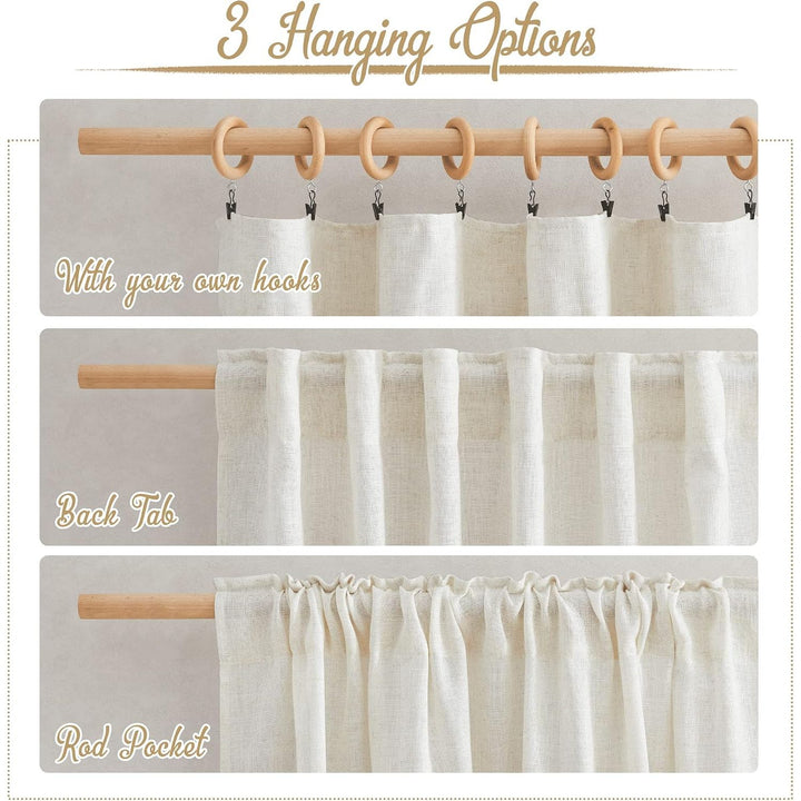 Natural Linen Light-Filtering Curtains, 52 x 90 in, Set of 2 - Just Closeouts Canada Inc.