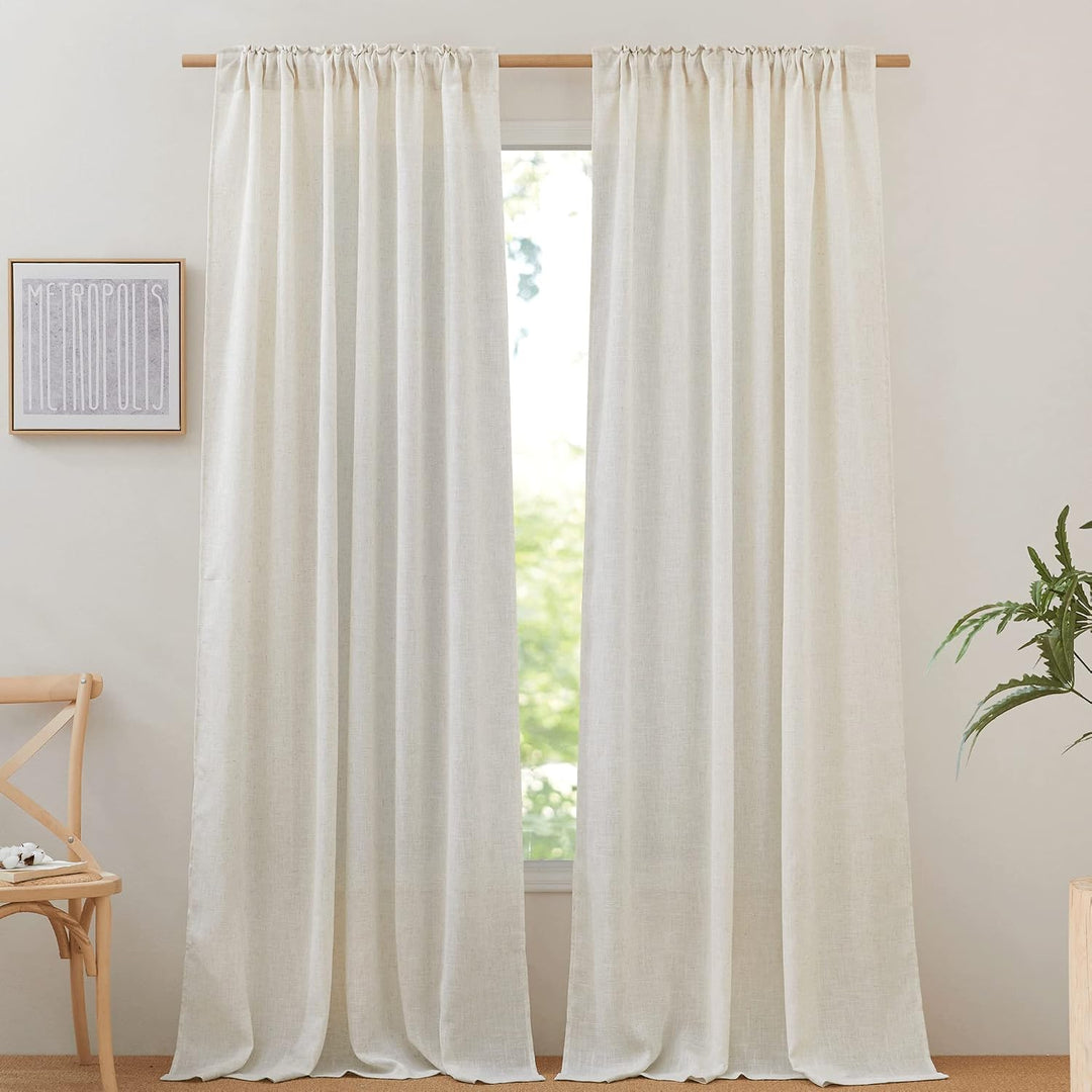 Natural Linen Light-Filtering Curtains, 52 x 90 in, Set of 2 - Just Closeouts Canada Inc.