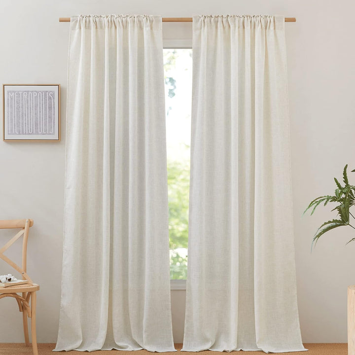 Natural Linen Light-Filtering Curtains, 52 x 90 in, Set of 2 - Just Closeouts Canada Inc.