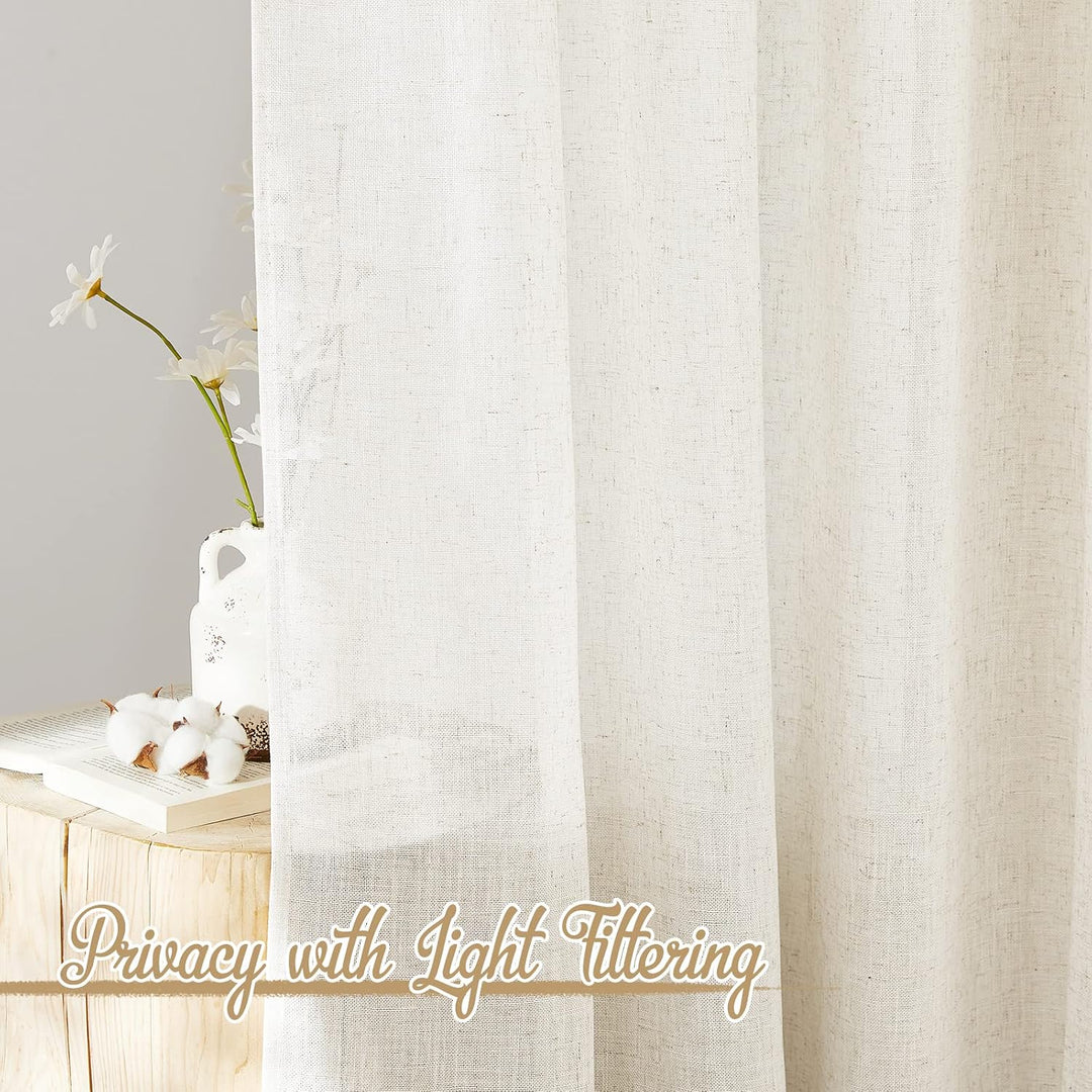 Natural Linen Light-Filtering Curtains, 52 x 90 in, Set of 2 - Just Closeouts Canada Inc.