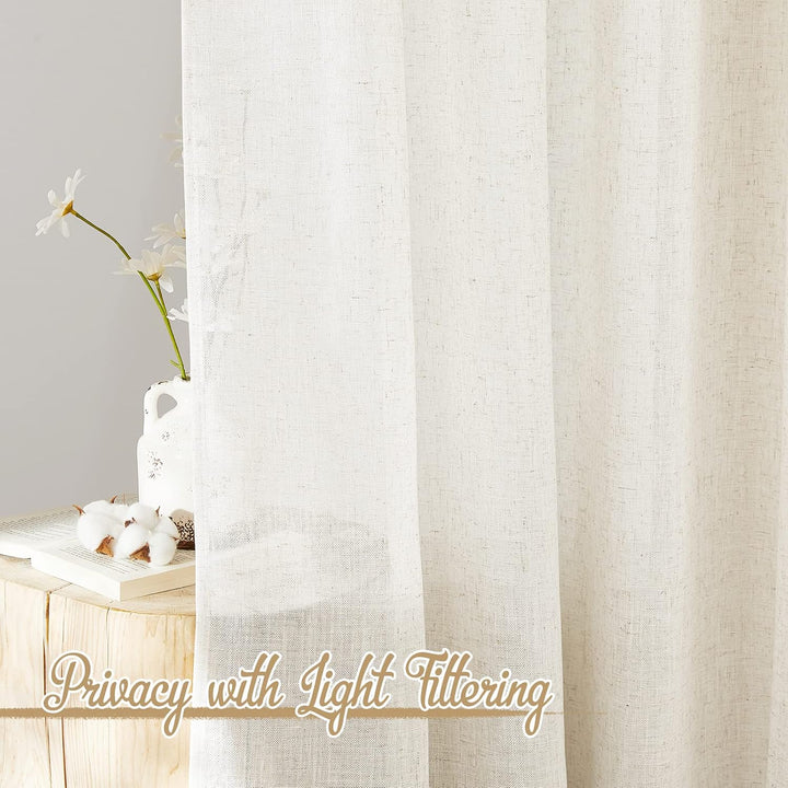 Natural Linen Light-Filtering Curtains, 52 x 90 in, Set of 2 - Just Closeouts Canada Inc.