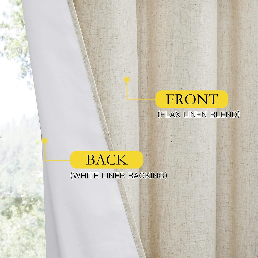 Natural Linen-Look Lined Blackout Grommet Curtains, 52 x 90 in, 2 Panels - Just Closeouts Canada Inc.