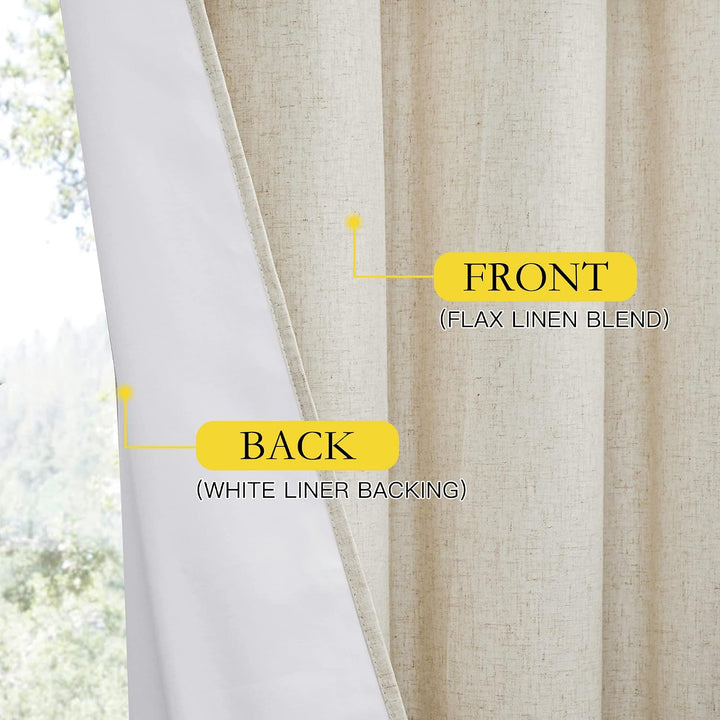 Natural Linen-Look Lined Blackout Grommet Curtains, 52 x 90 in, 2 Panels - Just Closeouts Canada Inc.
