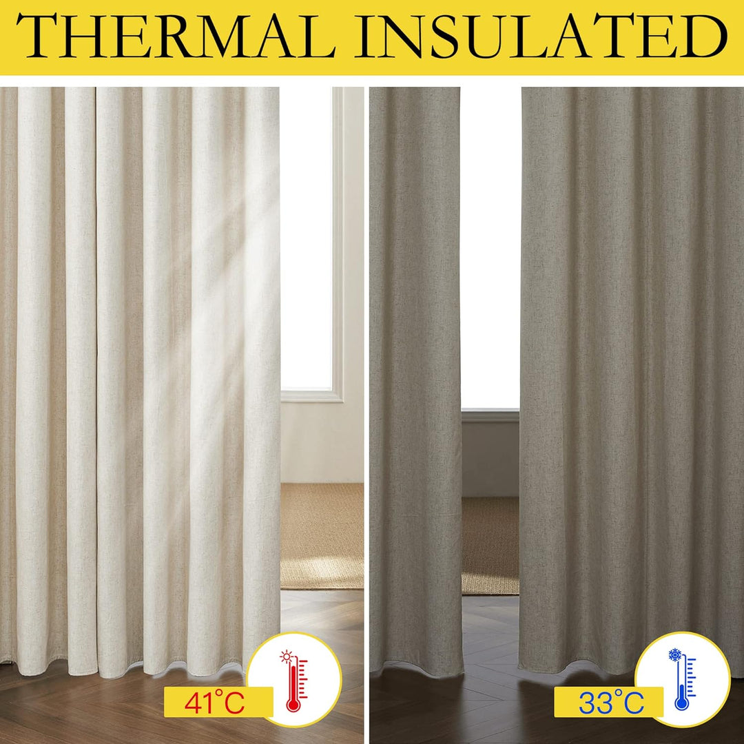Natural Linen-Look Lined Blackout Grommet Curtains, 52 x 90 in, 2 Panels - Just Closeouts Canada Inc.