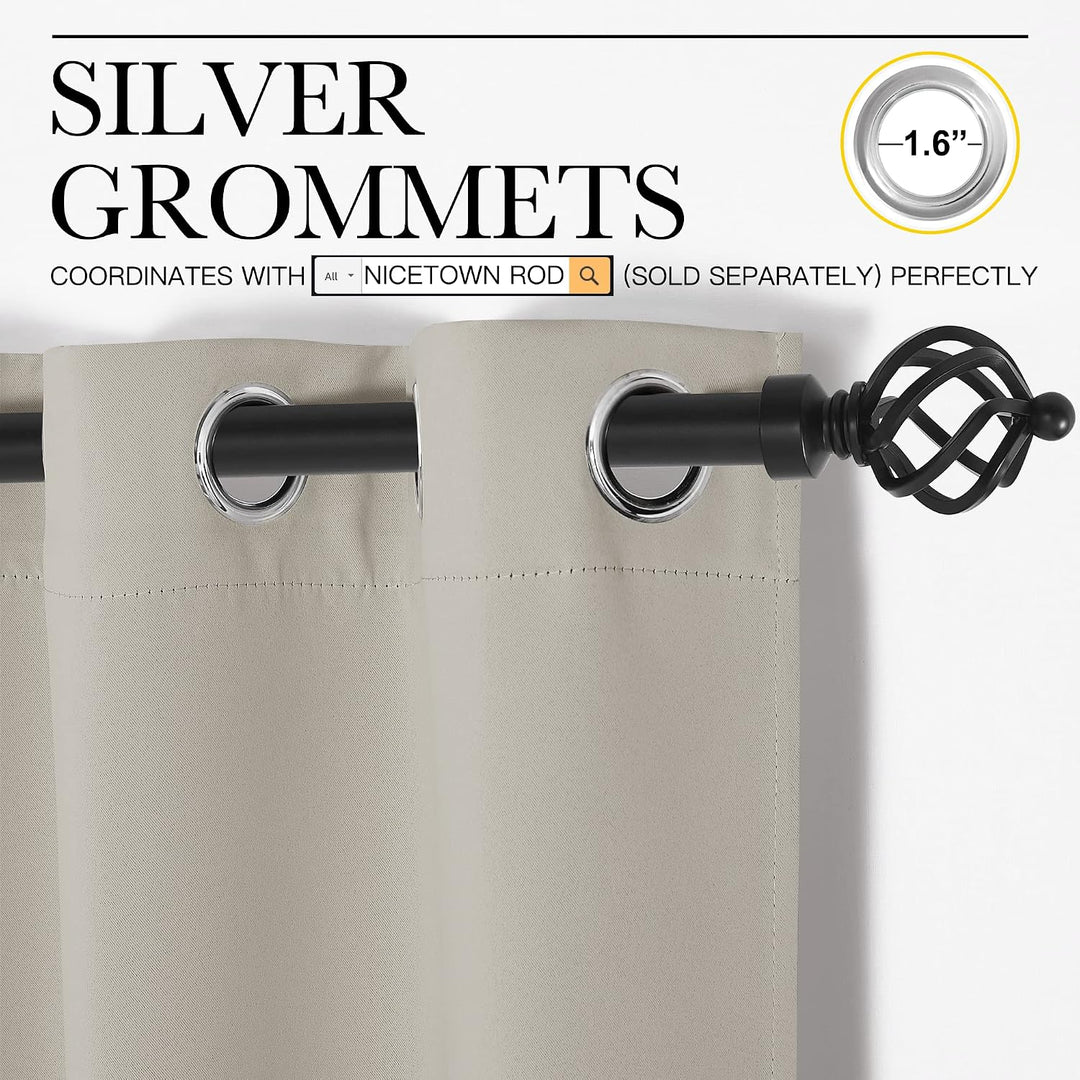 Natural Room-Darkening Grommet Curtains, 42 x 84 in, Set of 2 - Just Closeouts Canada Inc.