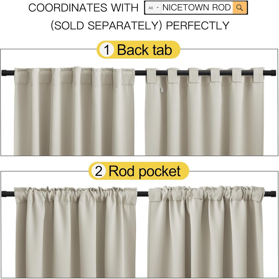 Natural Room-Darkening Rod-Pocket & Back-Tab Curtains, 42 x 40 in, 2 Panels - Just Closeouts Canada Inc.